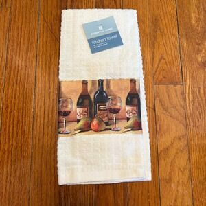 Vintage Kmart Essential Home Unisex 16x26 Kitchen Towel Cream Wine Border